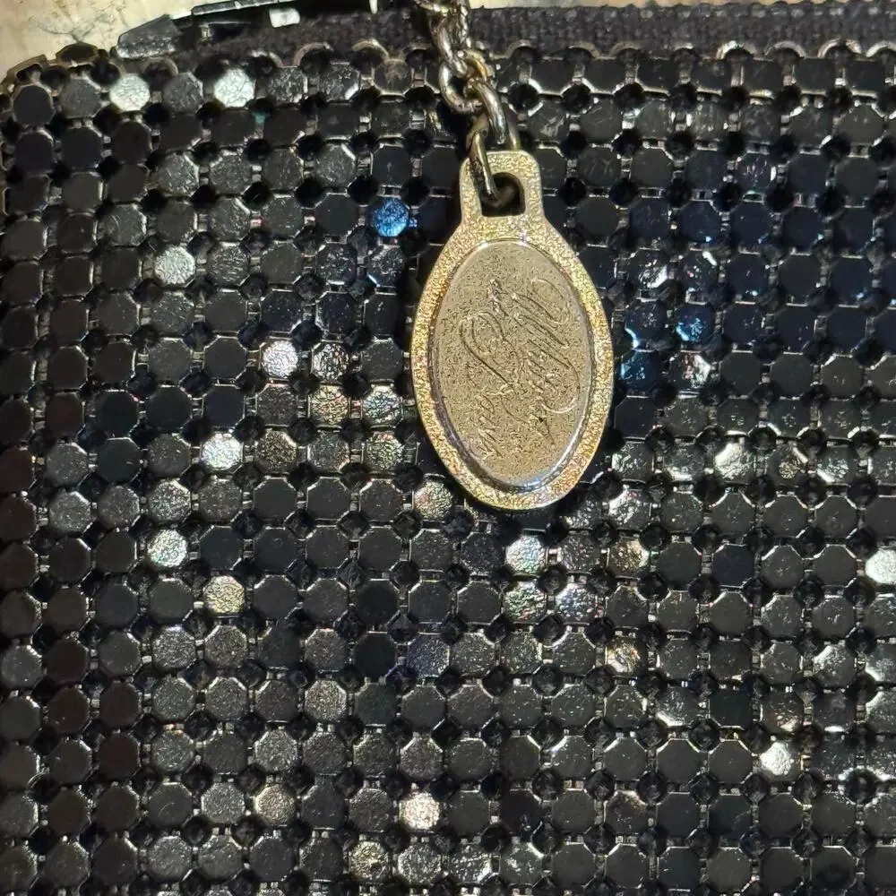Vtg Black Whiting & Davis Made in USA Mesh Zipper Purse Pouch